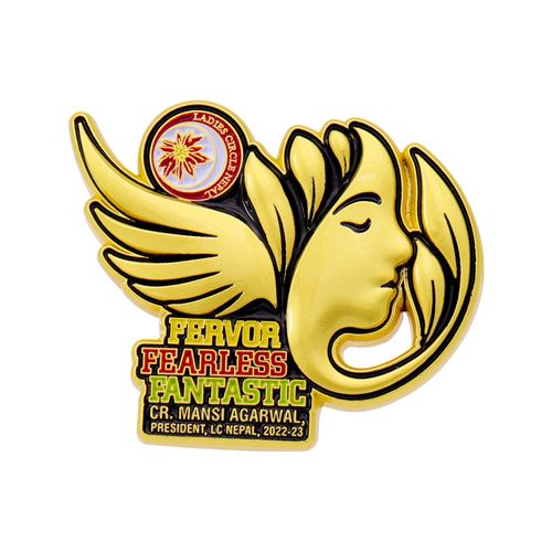 Insignia de solapa chapada en oro con logotipo personalizado de Metal Fervor Fearless Fantastic Insignias y pines esmaltados en 3D en relieve