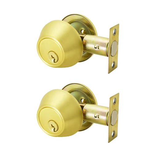 New Arrival America Satin Brass Entry Door Knob Single Double Gold Brass Cylinder Key Control Deadbolt Door Lock