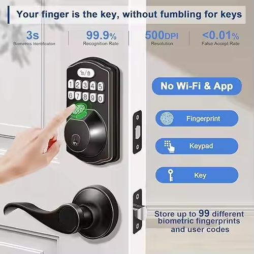 Keyless Entry Door Locks, Electronic Keypad Deadbolt Front Door Lock Set with Pull Handle Fingerprint Door Lock