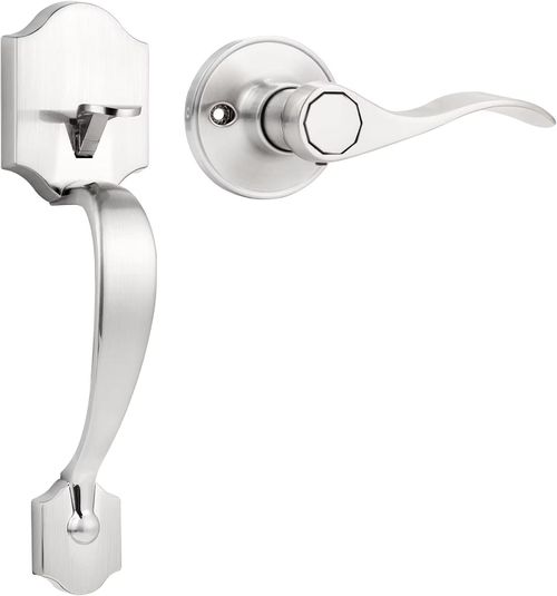 Satin Nickel Front Door Handle,Door Handle with Door Lever Adjustable Deadbolt Lock Set with Single Cylinder