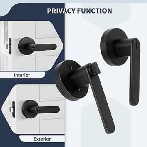 Matte Black Heavy Duty Keyless Privacy Door Lever without Keys Interior Door Handle Reversible Left/Right Handed for Bathroom