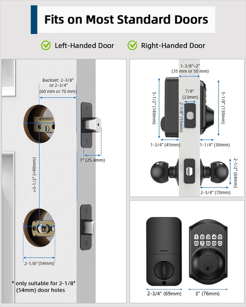 Matte Black Automatic Lock Equipped with a Knob Lock Keyless Entry Door Lock with Keyboard