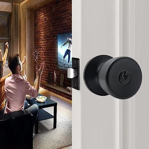 Bathroom Privacy Door Lock Set Removable Latch Plate Satin Nickel Finish Metal Round Ball DoorKnob Lock