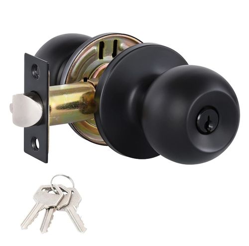 Matt Black Flat Ball Door Knobs Entry Keyed Keyless Handle Lock Privacy Passage Dummy Flat Ball Round Knobset Door Lock