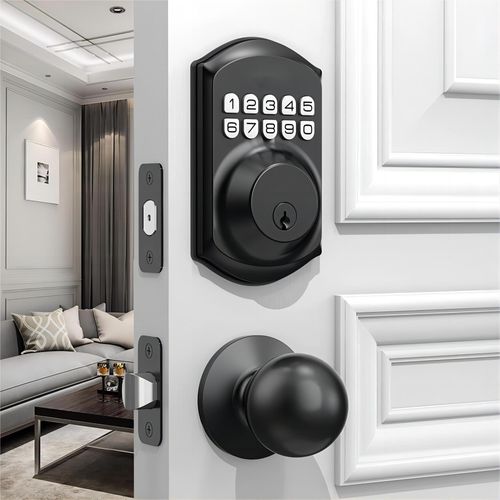 Matte Black Automatic Lock Equipped with a Knob Lock Keyless Entry Door Lock with Keyboard