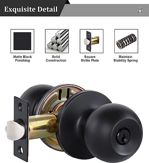 Matt Black Flat Ball Door Knobs Entry Keyed Keyless Handle Lock Privacy Passage Dummy Flat Ball Round Knobset Door Lock