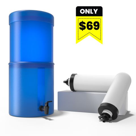 Purewell - 2.25 Gallons Plastic Gravity Water Filter System with 7-Inch Ceramic Water Filters, BPA-Free Spigot, Perfect for Household, RV, Daily Use