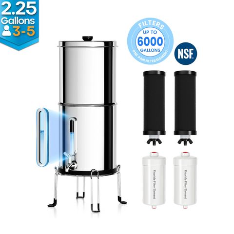 Purewell® – 2.25 Gallons 304 Stainless Steel Gravity-fed Water Filter System, NSF Certified - Canada