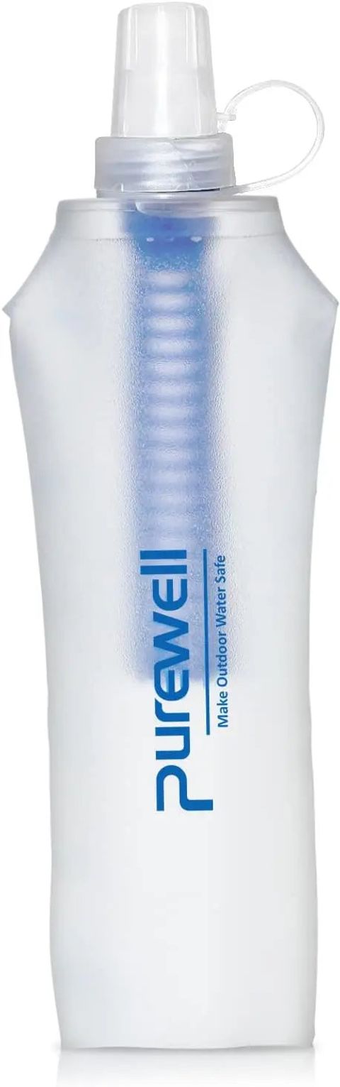 Purewell -Outdoor TPU Soft Flask with Filter BPA Free Water Filter Bag for Sport, Running, Camping and Hiking