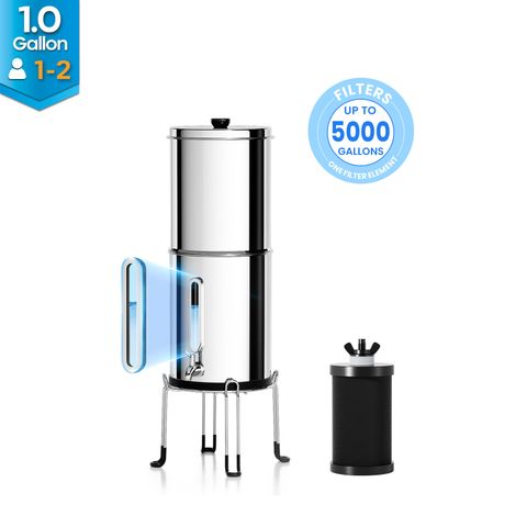 Purewell - K Series - 1.0 Gallon Compact 304 Stainless Steel Gravity-fed Water Filter System, NSF Certified