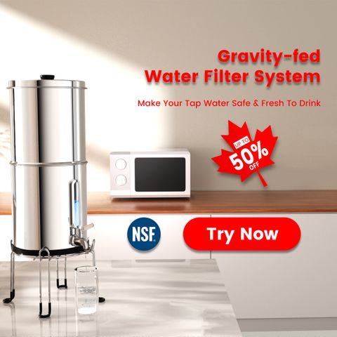 Purewell® 2.25 Gallons 304 Stainless Steel Gravity-fed Water Filter System, NSF Certified-New Arrival for Canada