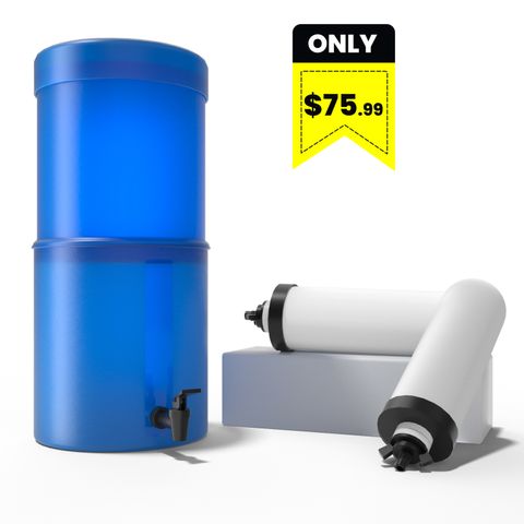 Purewell - 2.25 Gallons Plastic Gravity Water Filter System with 7-Inch Ceramic Water Filters, BPA-Free Spigot, Perfect for Household, RV, Daily Use