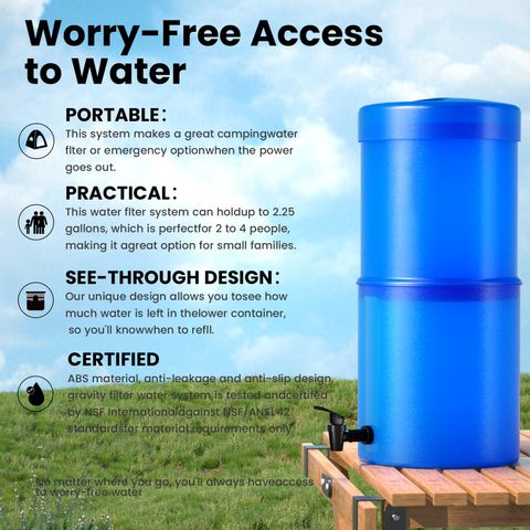 Purewell - 2.25 Gallons Plastic Gravity Water Filter System with 7-Inch Ceramic Water Filters, BPA-Free Spigot, Perfect for Household, RV, Daily Use