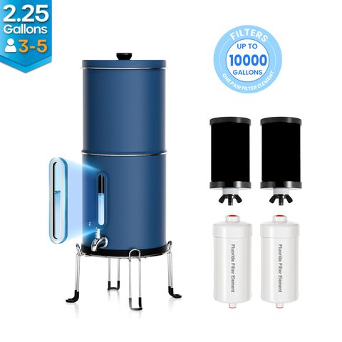 Purewell – K Series - Multicolor 2.25 Gallons 304 Stainless Steel Gravity-fed Water Filter System with Water Level Window, NSF Certified