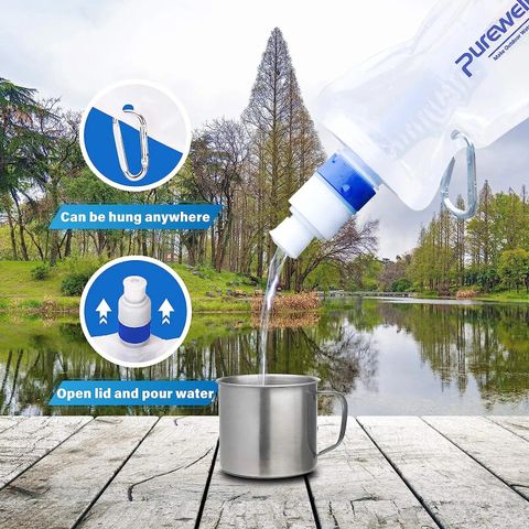 Purewell - Outdoor Collapsible Water Filter Bag 480ml, Lightweight, BPA Free, for Emergency, Preparedness, Emergency