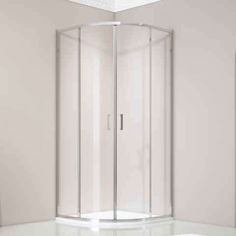 Mampara de ducha curva con puerta cuadrante