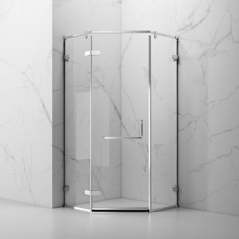 Cabine de douche en verre trempé avec charnière pentagonale d&#39;angle en acier inoxydable et revêtement PVD