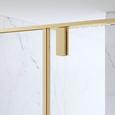 Stainless Steel Rectangular Pivot Swing Tempered Glass Shower Enclosure PVD Coating Brush Gold Finish