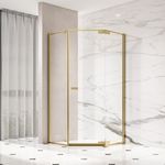 FUSA Shower Stainless Steel Corner Pentagon Hinge Swing Tempered Glass Shower Enclosure PVD Coating Brushed Gold Finish