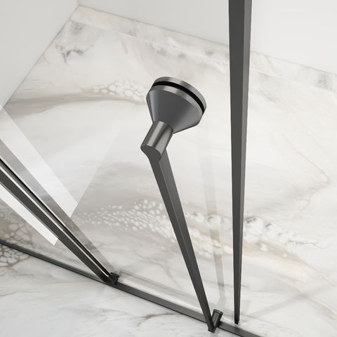 Stainless Steel Alcove Sliding Tempered Glass Shower Enclosure PVD Coating Gun Gray Finish with Soft Close Door
