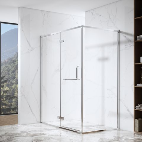 Cabine de douche en verre trempé avec charnière rectangulaire en acier inoxydable et revêtement PVD