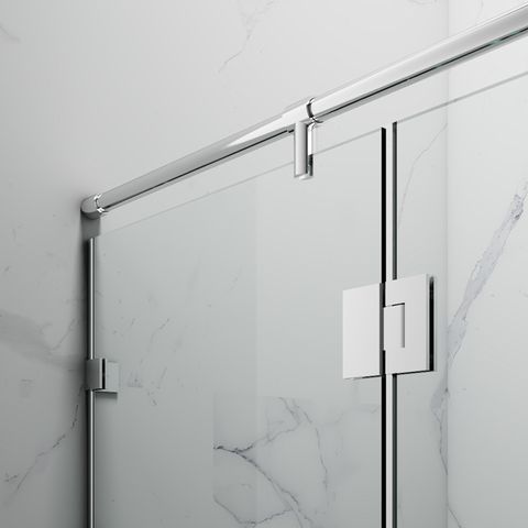 Mampara de ducha de vidrio templado con bisagras rectangulares de acero inoxidable y revestimiento PVD
