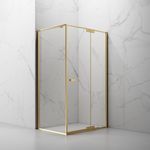 FUSA Shower Stainless Steel Rectangular Hinge Swing Tempered Glass Shower Enclosure PVD Coating Brushed Gold Finish