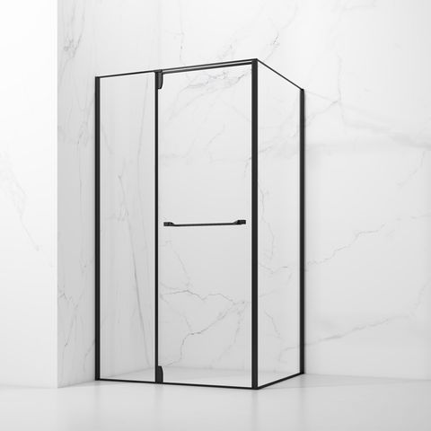 Roestvrijstalen rechthoekige draaibare douchecabine van gehard glas PVD-coating, matte zwarte afwerking