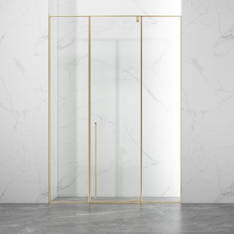 Stainless Steel Alcove Pivot Swing Tempered Glass Shower Enclosure PVD Coating Brushed Gold Finish