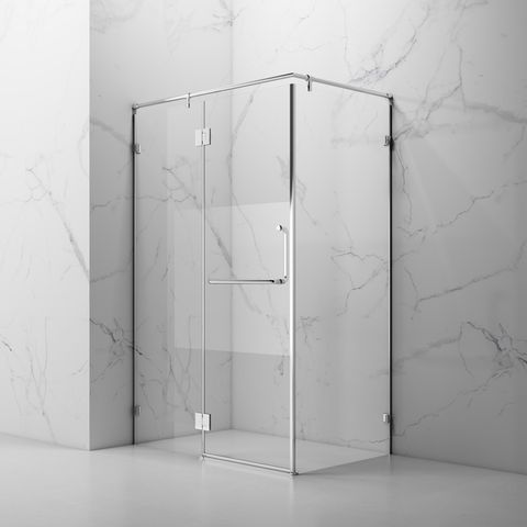 Mampara de ducha de vidrio templado con bisagras rectangulares de acero inoxidable y revestimiento PVD