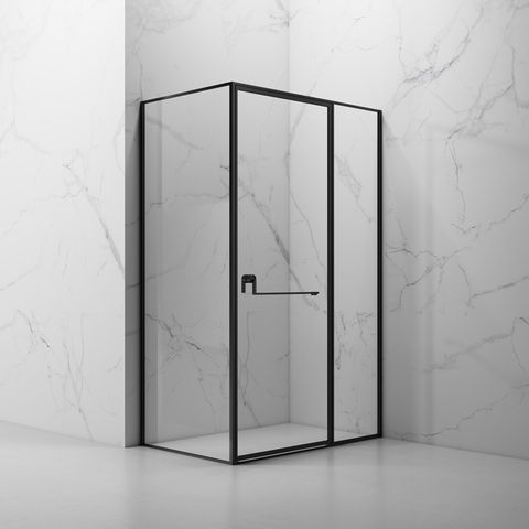 Mampara de ducha de vidrio templado con pivote rectangular de acero inoxidable y revestimiento PVD