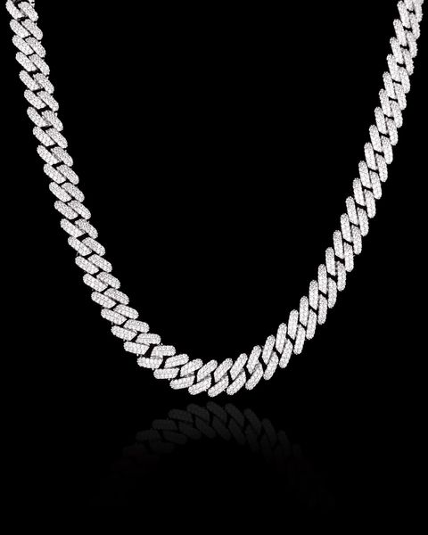 PRONG CUBAN NECKLACE - 8MM WHITE GOLD