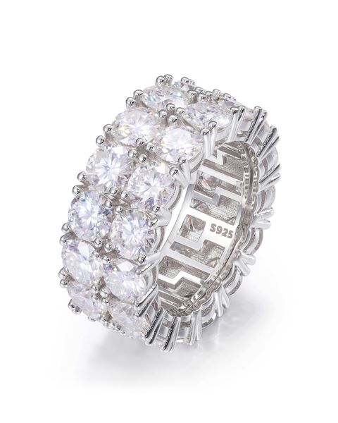 S925 2 ROW MOISSANITE ETERNITY RING - WHITE GOLD