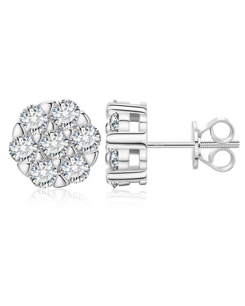 S925 MOISSANITE CLUSTER STUD EARRINGS - WHITE GOLD