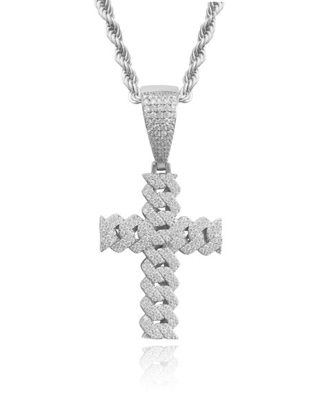 S925 MOISSANITE ICED CUBAN CROSS PENDANT - WHITE GOLD