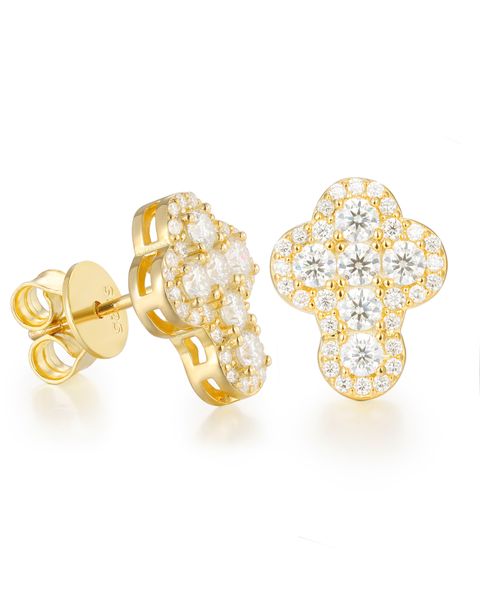 S925 CLUSTERED CROSS MOISSANITE STUD EARRINGS - GOLD