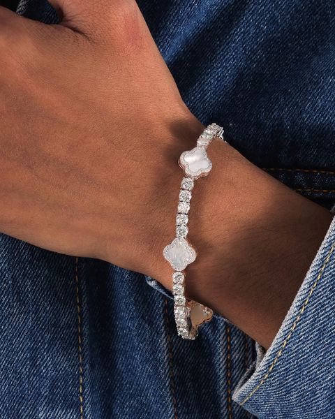 S925 MOISSANITE CLOVER BRACELET - WHITE GOLD