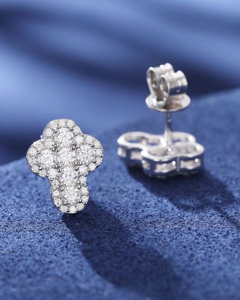 S925 CLUSTERED CROSS MOISSANITE STUD EARRINGS - WHITE GOLD