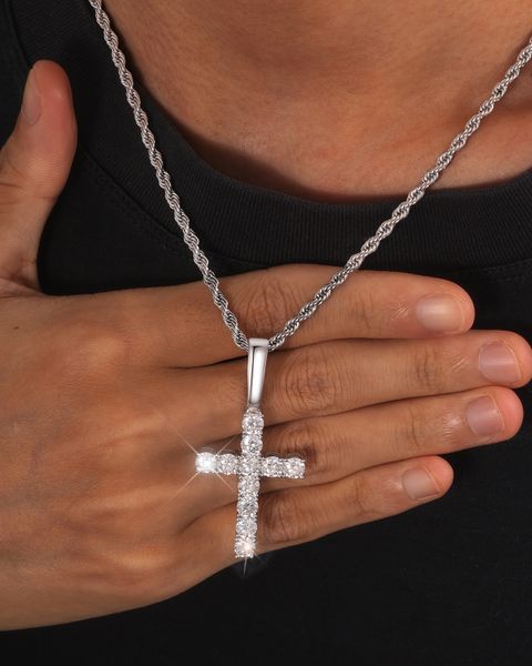 S925 MOISSANITE CROSS DRIP - WHITE GOLD