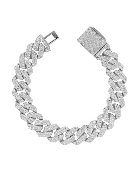 S925 MOISSANITE CUBAN BRACELET- 14MM  WHITE GOLD