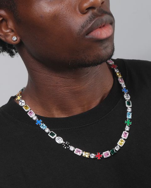 S925 MOISSANITE MULTI GEMSTONE TENNIS CHAIN