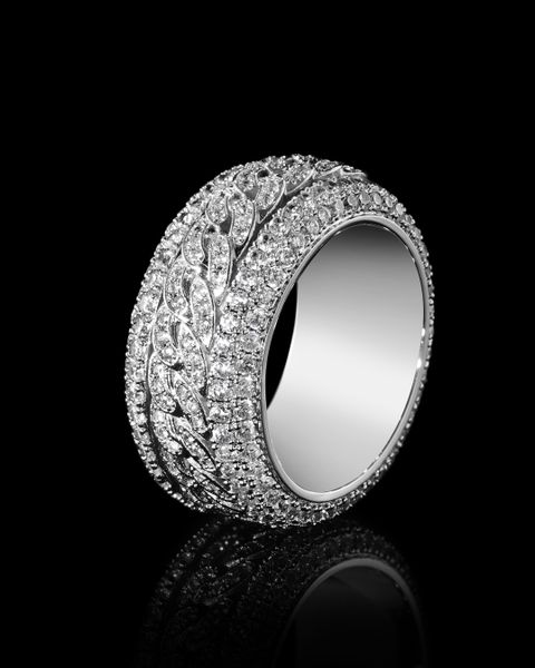 ROTATABLE ICED CUBAN RING - WHITE GOLD