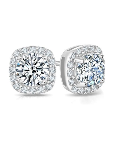 S925 MOISSANITE ICED CUSHION CUT STUD EARRINGS - WHITE GOLD