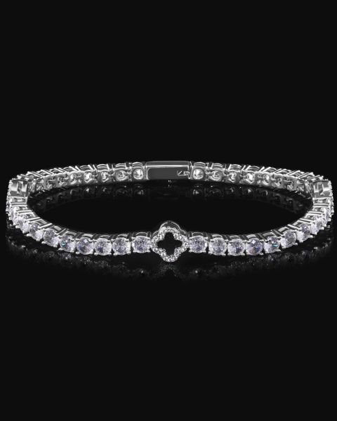 BLACK CLOVER TENNIS BRACELET - 4MM WHITE GOLD