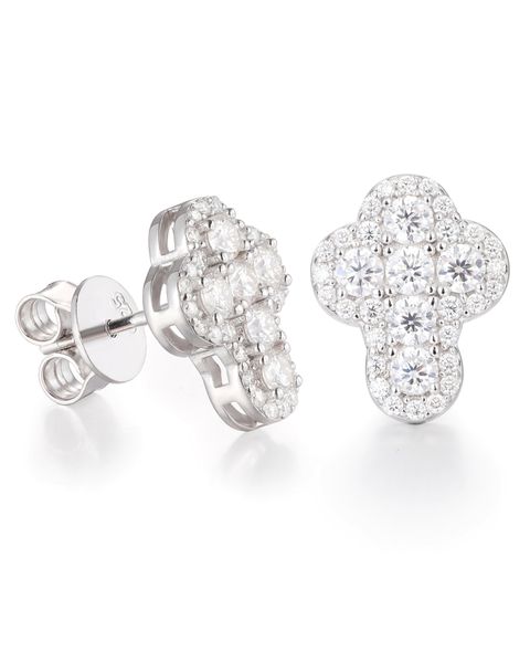 S925 CLUSTERED CROSS MOISSANITE STUD EARRINGS - WHITE GOLD