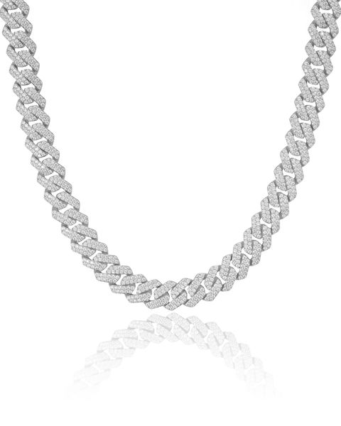 S925 MOISSANITE CUBAN CHAIN - 14MM WHITE GOLD