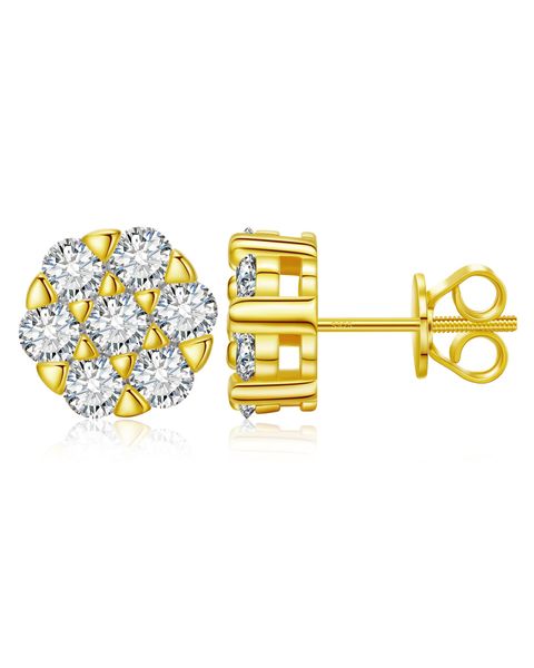 S925 MOISSANITE CLUSTER STUD EARRINGS - GOLD