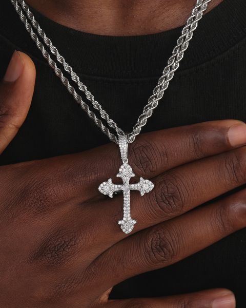 GEM GOTH CROSS PENDANT - WHITE GOLD