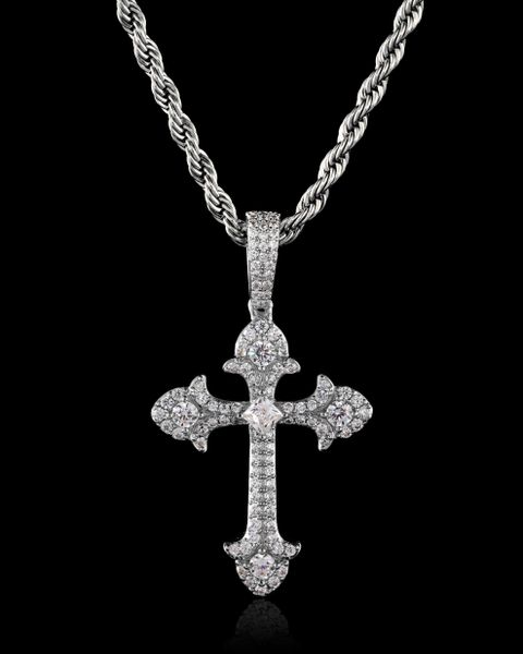 GEM GOTH CROSS PENDANT - WHITE GOLD