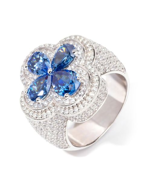 S925 CLOVER DRIP BLUE MOISSANITE RING